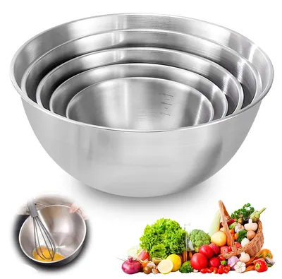 Produktbild von 5-teiliges Edelstahl-Rührschüssel-Set, Edelstahl-Salatschüssel, Küchenschüssel, Servierschüssel, 1 l, 1,5 l, 2 l, 2,5 l, 3,5 l, platzsparend