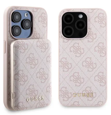 Immagine prodotto di Zestaw Guess Gubpm5P15L4Gemgp Custodia rigida per Iphone15 Pro 6.1 + Powerbank 5000Mah Magsafe Różowy/Pink 4G Metal Logo