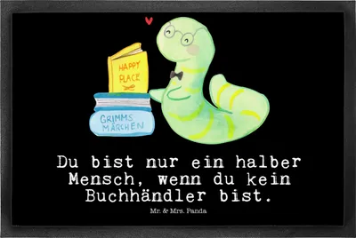 Produktbild von Mr. & Mrs. Panda Fussmatte Buchhändler Herz 50 x 75 cm - Schwarz - Geschenk, Bodenvorleger, Spruch, Schmutzmatte, Buchhandlung, Bücherwurm, fußmatte, Fußabstreifer, Beruf