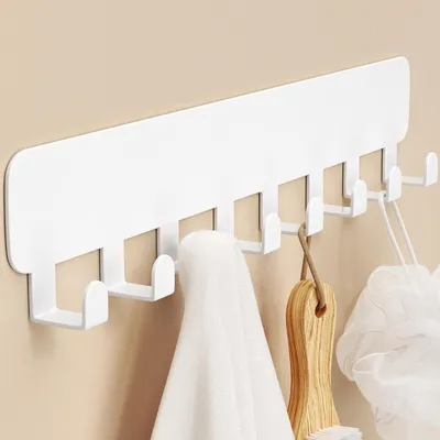Produktbild von Schlüsselhaken mit 8 Haken, Wandmontage ohne Bohren, Weiß, 6 kg Tragkraft