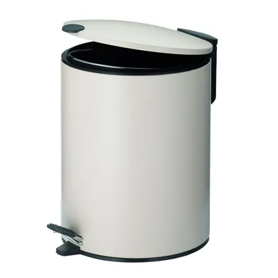A white pedal bin with its lid partially open, shown against a white background.
