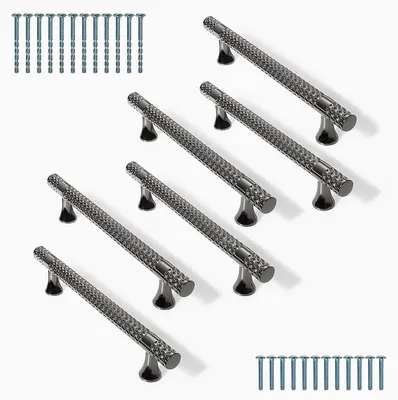 Produktbild von 6 Schrankgriffe, 96 mm Lochabstand, moderne schwarze Möbelgriffe, Küchenschrankgriffe aus Zinklegierung, Schubladengriffe für Kommoden, Möbelgriffe für Küche, Schlafzimmer und Kleiderschrank