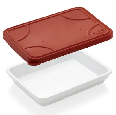 Produktbild von 6x Abteilschale ohne Unterteilung weiß, Porzellan 23,5 x 17,5 x 4,5 cm + Silikondeckel