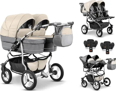 Produktbild von Zwillingskinderwagen 5 in 1 Twin Star inkl. Autositze und Iso Bases - 14 Teile - in 16 Farben