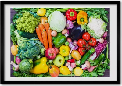 Produktbild von Bild - Bilderrahmen - 100 cm x 70 cm - MDF - Rahmen - Foto - Wandkunst buntes Gemüse
