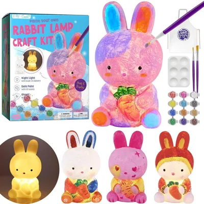 Immagine prodotto di Kit per creare una lampada a forma di coniglio, set per dipingere, ideale per bambini dai 6 anni in su. Perfetto come regalo, può essere utilizzato anche come luce notturna