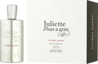 A perfume bottle and its packaging are displayed side-by-side against a white background.
