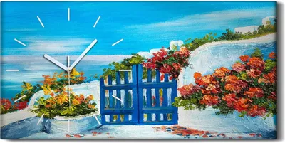 Produktbild von Wohnzimmer-Bild Leinwand Uhr Geräuschlos 60x30 Ölgemälde Blumen Meer Kunst - weiße Hände