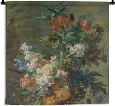 Produktbild von MuchoWow® Wandteppich Wandbehang Stilleben mit Blumen - Gemälde von Jan van Huysum 60x60 cm Tapisserie Dekoration Wandtuch - Dekorationen - Wand Decke