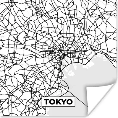 Produktbild von MuchoWow® Poster Karte - Tokio - Stadtplan - Schwarz und weiß - Karte 100x100 cm - Babyzimmer