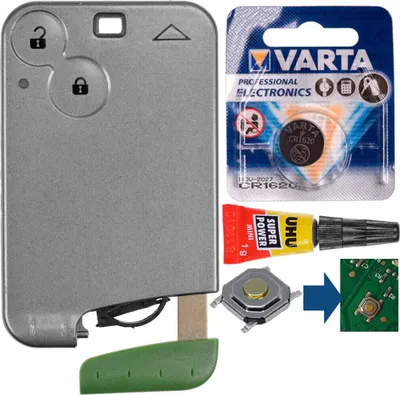 Produktbild von Repair Reparatur Satz Autoschlüssel Karte Smartkey Fernbedienung Austausch Gehäuse mit 2 Tasten + Notschlüssel Rohling + Drucktaste + Batterie kompatibel mit Renault Laguna 2 Espace 4