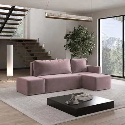 Produktbild von Masseno Ecksofa VELOTTI R-S mit Schlaffunktion L-Form, Sofa mit Bettkasten, Wohnzimmersofa, Couch, Soffa, Bettsofa, Couchgarnitur- Rosa, KRONOS 27