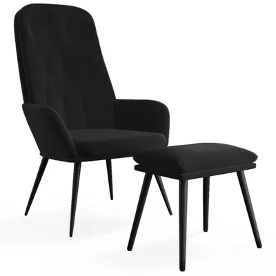 Image de vidaXL Fauteuil relax avec pouf noir velours