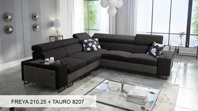Produktbild von Moderne Eckcouch L-Form Ecksofa MELODIE III mit Schlaffunktion SCHWARZ FREYA 210.25 + TAURO 8207