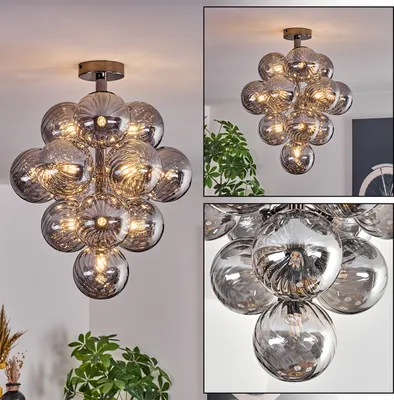 Produktbild von Isorella Deckenlampe aus Metall/Riffelglas in Schwarz/Rauchfarben