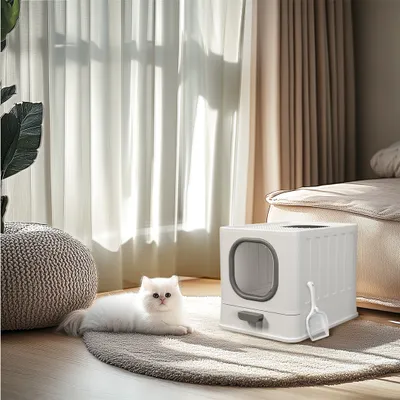 Produktbild von Bingopaw Katzenklo mit Deckel Katzentoilette Katzen WC Hauben Toilette Klo Indoor Outdoor, weiß