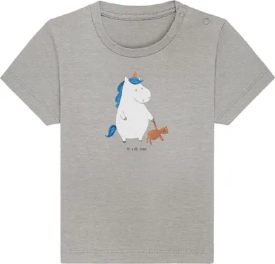 Produktbild von Mr. & Mrs. Panda  T-Shirt Einhorn Teddy 0. - 6. Monat - Heather Grey - Geschenk, Freundin, Kleinkind Shirt, Bett, Gute Nacht, Babyshirt, Einhörner, schlafen, Baby