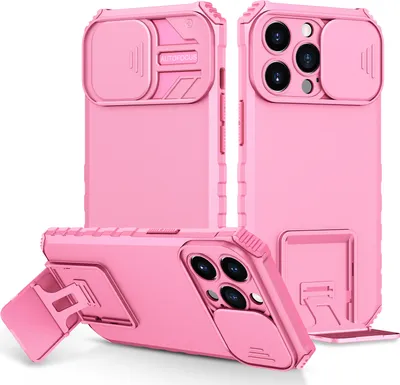 Produktbild von iPhone 15 Pro Max Hülle, Dual Layer Ständer Schutzhülle mit Schiebe Kamera Schutz für iPhone 15 Pro Max Pink