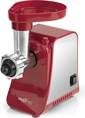 Produktbild von MAXXMEE elektrischer Fleischwolf inkl. Zubehör | Mit robusten Metallgetriebe, mit Rücklauffunktion, Rutschfest | Edelstahl, 1300 Watt | Rot