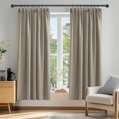 Produktbild von Gardinen Blickdicht Kräuselband Verdunkelung 183x168cm Taupe 2er Set