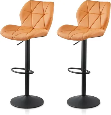 Imagen del producto de Juego de 2 taburetes de bar, tapizados en cuero sintético, con altura ajustable, respaldo, giratorios, con giro de 360°, con respaldo y reposapiés. Taburetes para cocina o bar, estilo bistró, color marrón claro