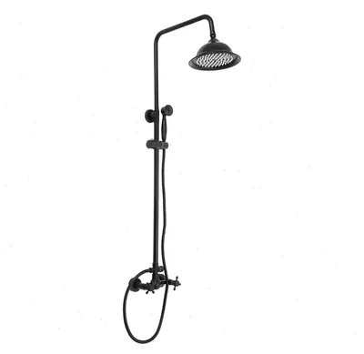 Immagine prodotto di Set doccia Regendusche - Sistema doccia rotondo - Altezza regolabile da 90 a 118 cm - Alta pressione dell'acqua - Soffione in acciaio inossidabile e doccetta manuale in ottone - Colore nero