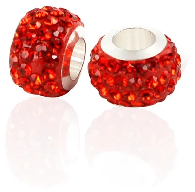 Image de Spacer Charm gros trous perles rondes perles de strass scintillantes 12 mm, 10 pièces, rouge