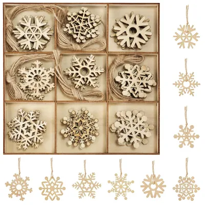 45 Holz-Schneeflocken Ornamente, 5 cm, Weihnachtsdeko