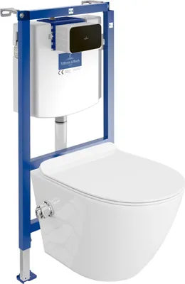 Produktbild von DOMINO | Villeroy&Boch ViConnect H112 Vorwandelement Unterputz WC mit Bedienplatte + Wand Hänge Tiefspül WC Salto Weiß Spülrandlos | WC Komplett set |