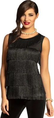 Produktbild von Boland Charleston Top Schwarz Damen Shirt Fransen 20er Jahre Flapper 40/42