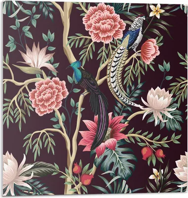 Produktbild von Blumenmuster Mit Vögeln – Selbstklebend – Wandverkleidung – Wandpaneel – Wanddeko – Dekorative Wandpaneele – 3D Wandpaneele – Wandgestaltung selbstklebend – 4 Stück 50 x 50 cm