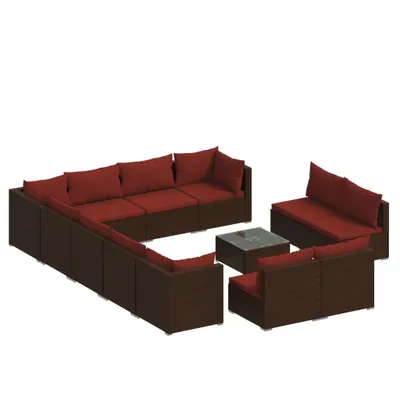 Zdjęcie produktu dla 13-cz. zestaw wypoczynkowy do ogrodu, poduszki, rattan PE, brąz