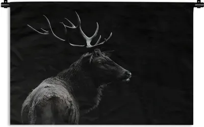 Produktbild von MuchoWow® Wandteppich Wandbehang Hirsch - Schwarz - Porträt - Geweih - Tiere 60x40 cm Tapisserie Dekoration Wandtuch - Wanddekorationen