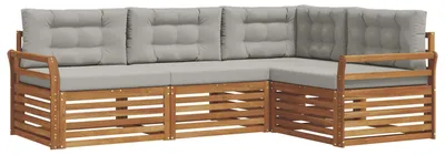 Image de vidaXL Ensemble de canapés d'extérieur avec coussins 4 pièces Naturel et gris clair