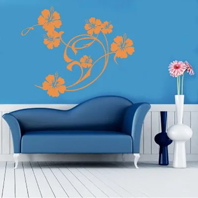 Produktbild von Wandtattoo - Wandaufkleber - Wandtattoo "Hibiskus Swirl" - 74cm x 58cm orange - Dekoration Küche Wohnzimmer Wand