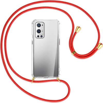 Produktbild von Handykette Backcover-Schutzhülle mit Band (Metall goldfarben) für OnePlus 9 - rot