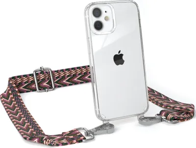 Produktbild von EAZY CASE Handykette - Verstellbarer Trageriemen kompatibel mit Apple iPhone 12 Mini, Handykordel mit transparenter Silikon-Hülle, Band in Lila