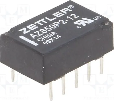 Immagine prodotto di 1 relè: elettromagnetico. Bobina: 12VDC, 0,5A/125VAC, 1A. Modello: AZ850P2-12. Relè elettromagnetico