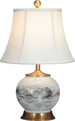 Produktbild von Fine Asianliving Chinesische Tischlampe Porzellan mit Lampenschirm E27 Orientalische Tischleuchte Keramik Nachttischlampen Schlafzimmer Wohnzimmer
