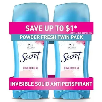 Produktbild von Packung mit Secret Deodorant (Powder Fresh), pH-balanciert, unsichtbar, robust, USA
