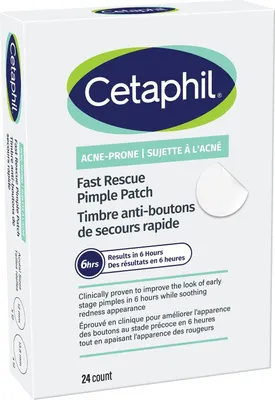 Produktbild von Anti-Akne-Pflaster, Cetaphil, Fast Rescue Pimple Patch, reduziert Pickel und Entzündungen, mit Salicylsäure und Centella Asiatica, ultra-dünn, 2 Größen, 24 Stück