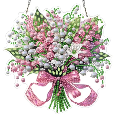 Produktbild von Diamond Painting Anhänger Maiglöckchen Blumen Bastelset Hängend Ornament Fenster Wand Deko