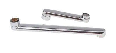 Two chrome-plated faucet spouts are shown against a white background.