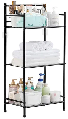 Immagine prodotto di Scaffale da bagno indipendente - Acciaio inox - 3 ripiani - Nero - Per bagno e cucina