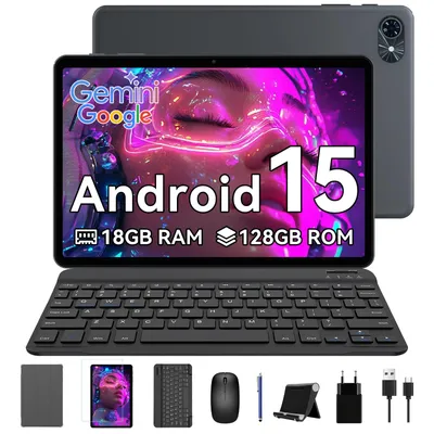 TABWEE 2025 T80 (6GB+128GB) 2025, 10 Zoll, Android15, 6000mAh, mit Tastatur Maus Stift Schutzhülle Ständer Schutzfolie, BT5.0, 5G WiFi, Gemini AI