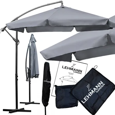Zdjęcie produktu dla Parasol ogrodowy z wysięgnikiem Lehmann Vihma szary składany z regulacją wys. 350 cm szer