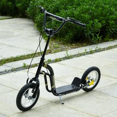 Image de Trottinette pour enfants avec cadre en acier et aluminium, trottinette à pédales, guidon réglable, noir | 120 x 58 x 95 cm | 12 pouces | jusqu'à 100 kg | à partir de 5 ans