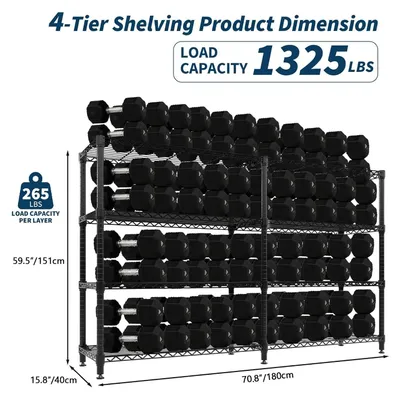 Produktbild von Schwerlastregal - Metallregal - 4 Ebenen - 40×180 cm - Verstellbar - Klappbar - Kohlenstoffstahl - Für Küche/Garage