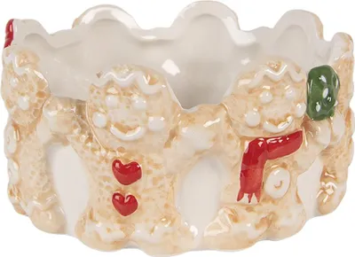 Zdjęcie produktu dla Clayre & Eef Miska Ø 14x7 cm Brązowo-beżowa Ceramiczny piernikowy ludzik