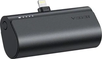 Produktbild von VEGER Powerbank 5 000 mAh mit integriertem Lightning PD QC3.0 3A 20W PlugOn (W0556P) schwarz